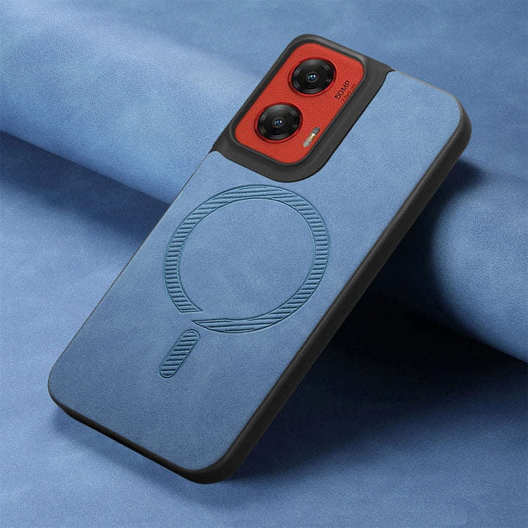 For Motorola Moto G Stylus 5G 2024 Retro Magsafe Magnetic PU Back Cover Phone Case(Blue)