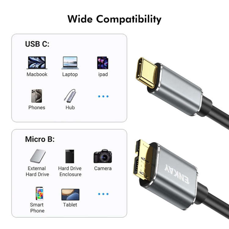 ENKAY USB 3.1 Type-C to USB 3.0 Micro B 10Gbps Data Camera Hard Drive Cable, Length:1.5m