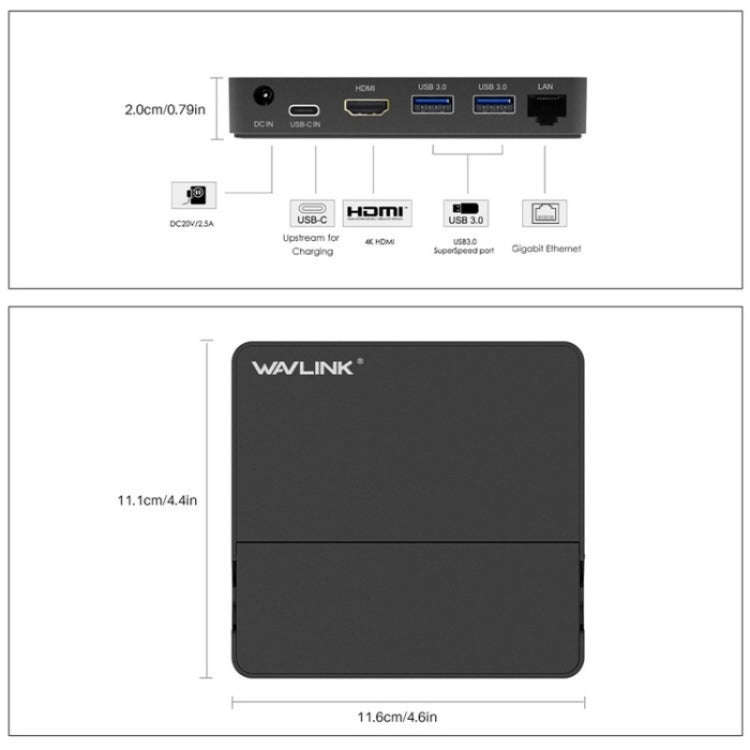 WAVLINK UHP3D01G Gigabit Ethernet USB 3.0 Multi-Function HUB 4K HD Docking Station(US Plug)