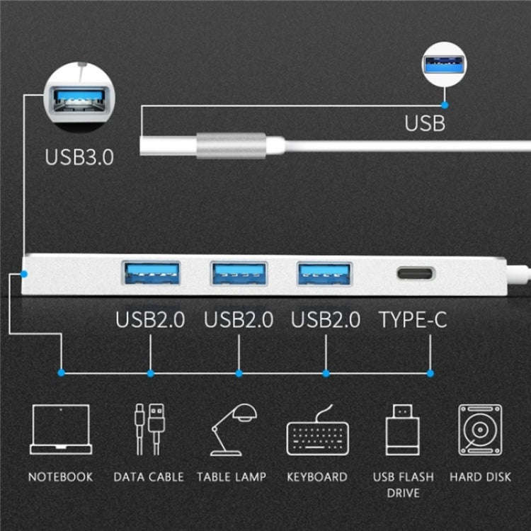 ADS-301A USB 3.0 to Type-C + USB 3.0 / 2.0 4-Ports Hub Laptop Expander(Grey)