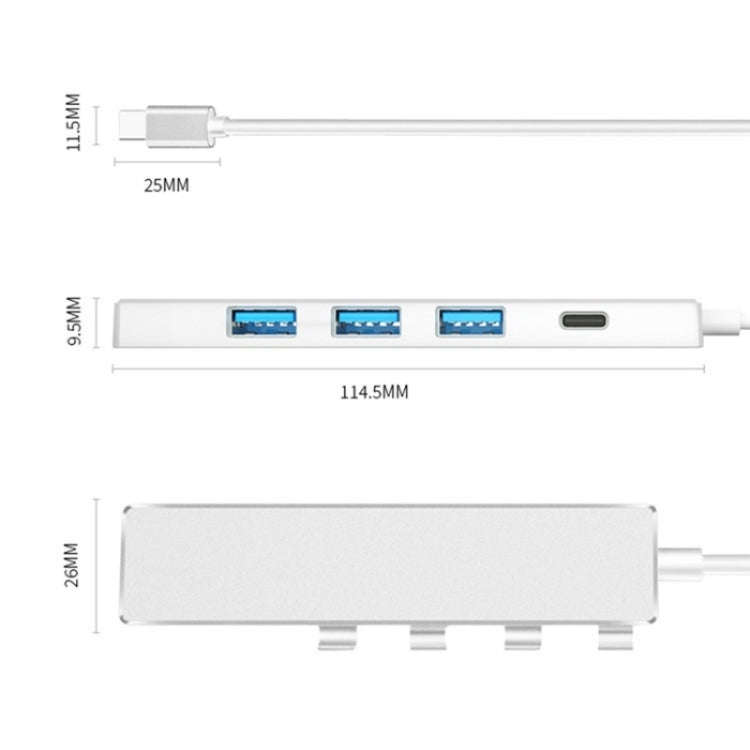 ADS-301C USB-C / Type-C to USB-C + USB 3.0 + 3 x USB 2.0 Expander HUB(Silver)
