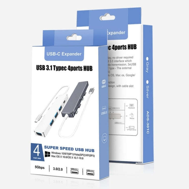 ADS-301C USB-C / Type-C to USB-C + USB 3.0 + 3 x USB 2.0 Expander HUB(Silver)