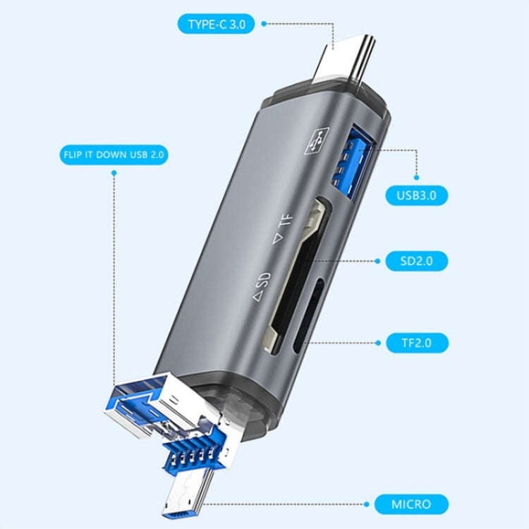 ADS-307 Data Transfer OTG Adapter USB / Type-C / Micro Plug SD TF Card U-Disk Reader