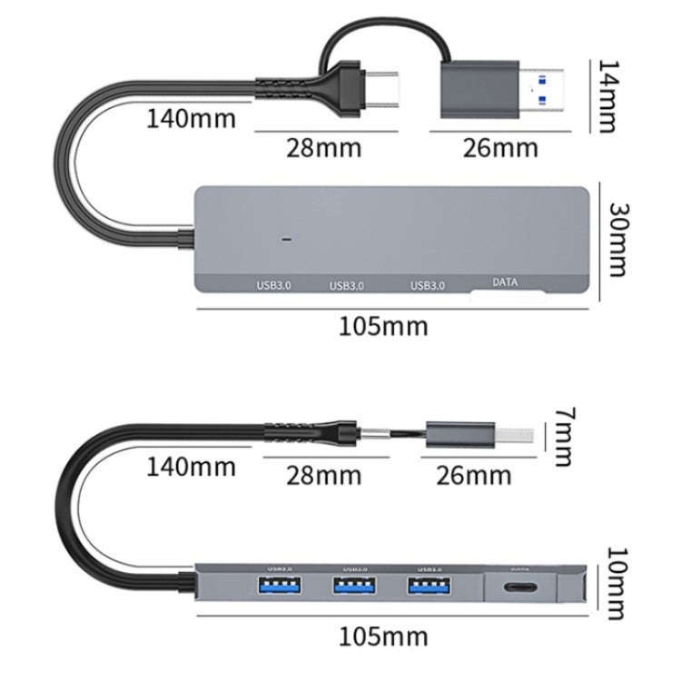 ADS-309D USB / Type-C to 3  x USB 3.0 + Type-C Data Port Expansion Hub Adapter
