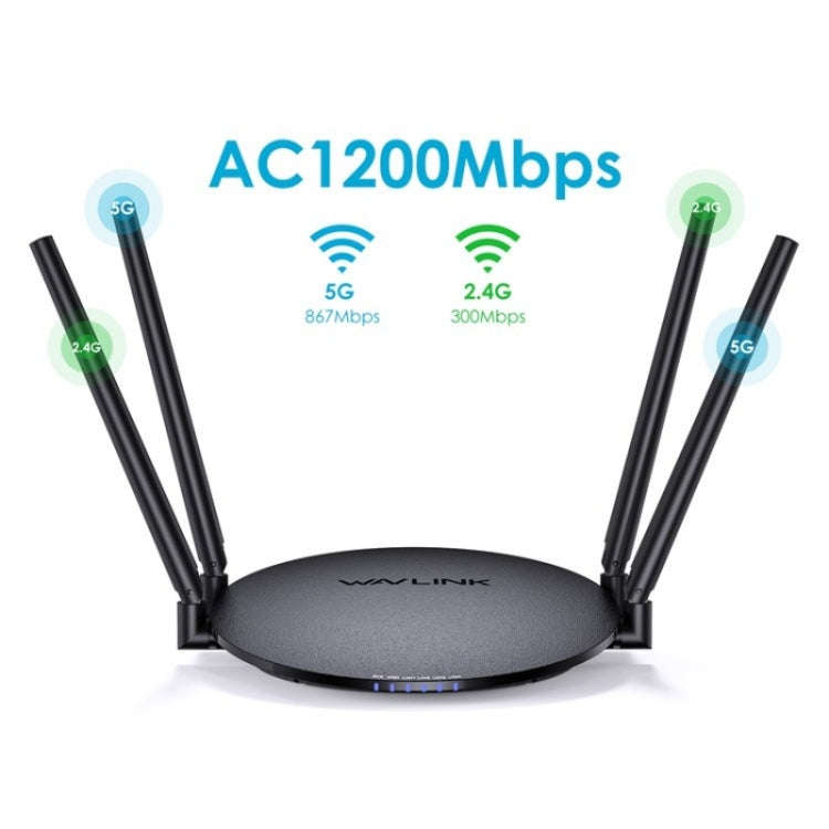 WAVLINK WN530G3 4x 5dBi Foldable Antenna AC1200 Dual Band Wireless Repeater Router, Plug:US Plug