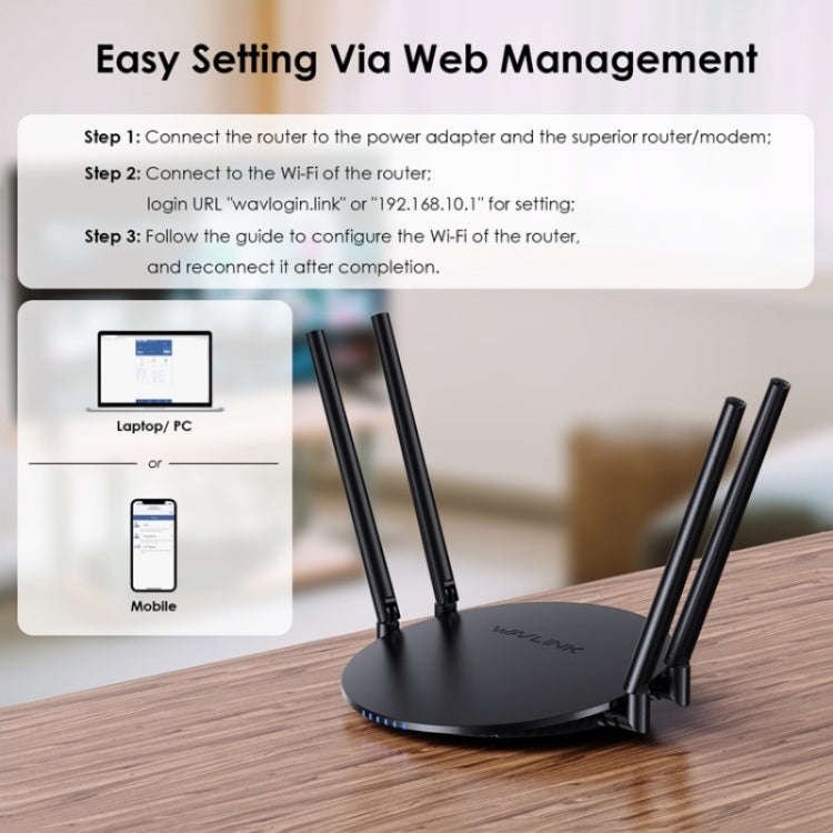 WAVLINK WN530G3 4x 5dBi Foldable Antenna AC1200 Dual Band Wireless Repeater Router, Plug:US Plug