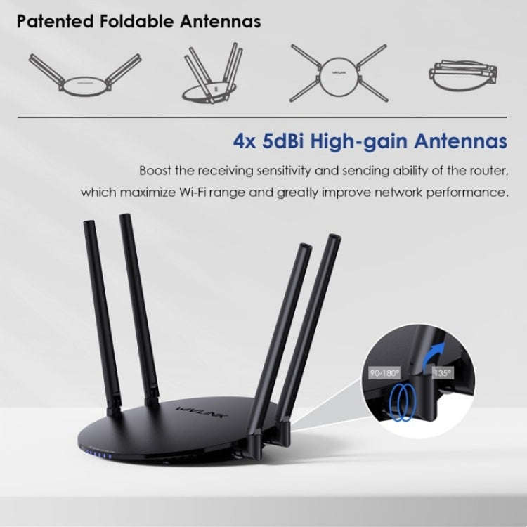 WAVLINK WN530G3 4x 5dBi Foldable Antenna AC1200 Dual Band Wireless Repeater Router, Plug:US Plug