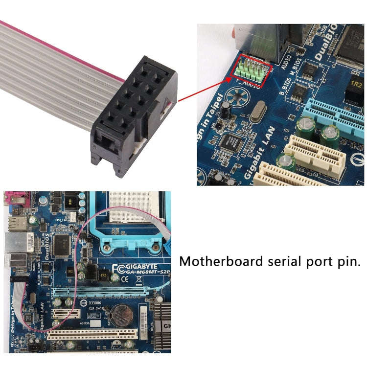 JUNSUNMAY DB9 9Pin Male to IDC 10Pin Female Ribbon Cable RS232 Serial Header Flat Cable, 28cm