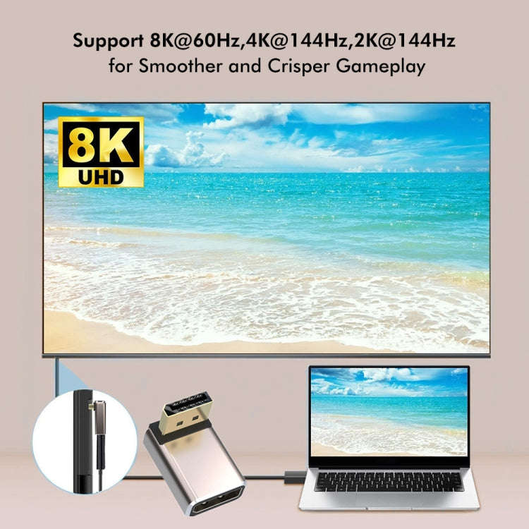 JUNSUNMAY 8K 60Hz PD1.4 Male Displayport to Female Displayport Adapter Converter, Angle:Up