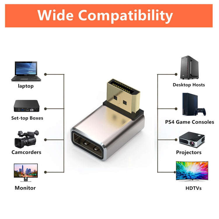 JUNSUNMAY 8K 60Hz PD1.4 Male Displayport to Female Displayport Adapter Converter, Angle:Up