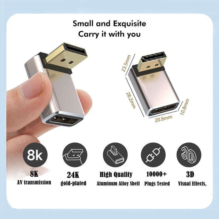 JUNSUNMAY 8K 60Hz PD1.4 Male Displayport to Female Displayport Adapter Converter, Angle:Up
