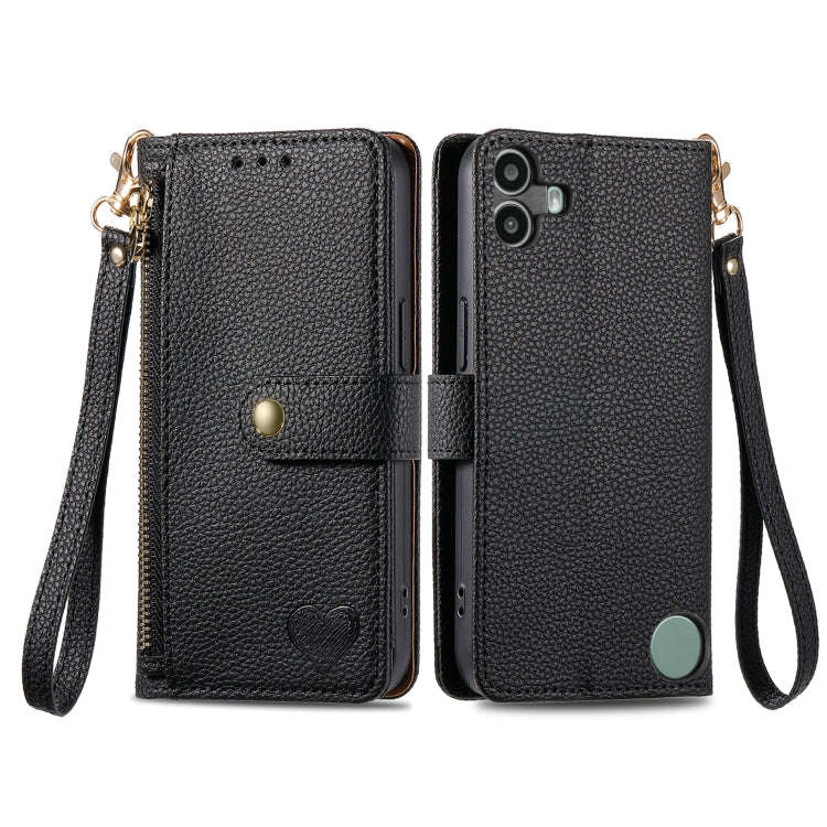 For Nothing CMF Phone 1 Love Zipper Lanyard Leather Phone Case(Black)