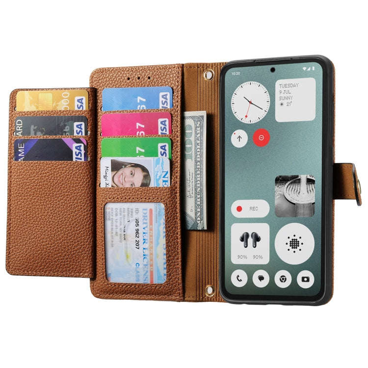 For Nothing CMF Phone 1 Love Zipper Lanyard Leather Phone Case(Brown)