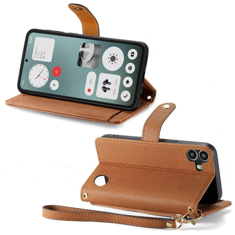 For Nothing CMF Phone 1 Love Zipper Lanyard Leather Phone Case(Brown)
