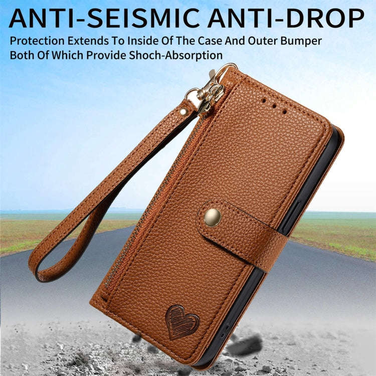For Nothing CMF Phone 1 Love Zipper Lanyard Leather Phone Case(Brown)