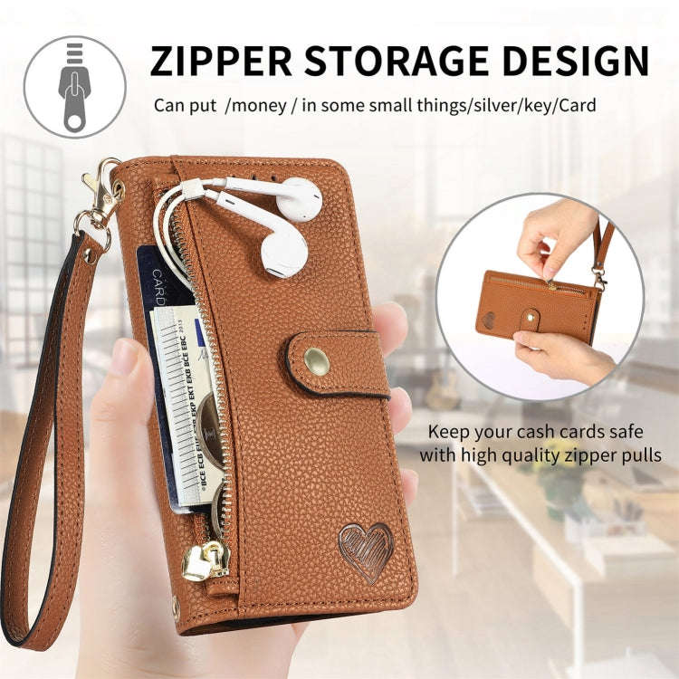 For Nothing CMF Phone 1 Love Zipper Lanyard Leather Phone Case(Brown)