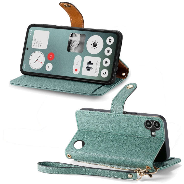 For Nothing CMF Phone 1 Love Zipper Lanyard Leather Phone Case(Green)