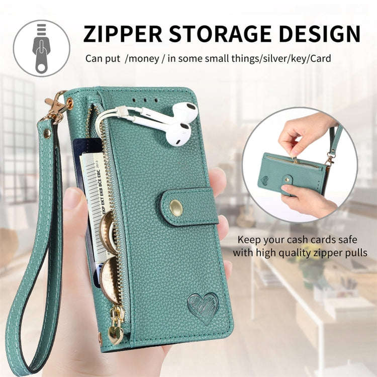 For Nothing CMF Phone 1 Love Zipper Lanyard Leather Phone Case(Green)