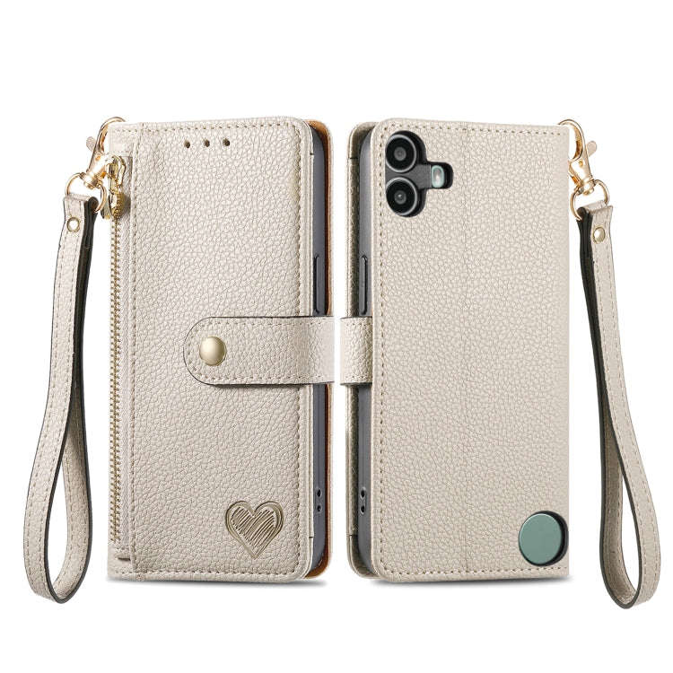 For Nothing CMF Phone 1 Love Zipper Lanyard Leather Phone Case(Gray)