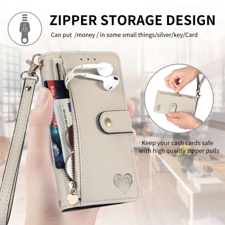 For Nothing CMF Phone 1 Love Zipper Lanyard Leather Phone Case(Gray)