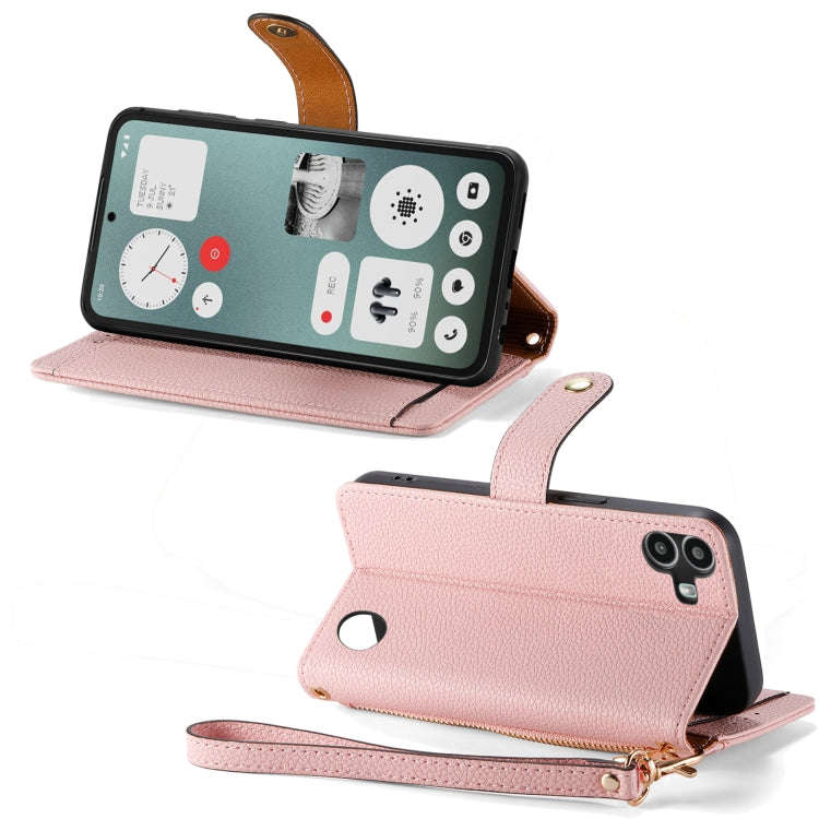 For Nothing CMF Phone 1 Love Zipper Lanyard Leather Phone Case(Pink)