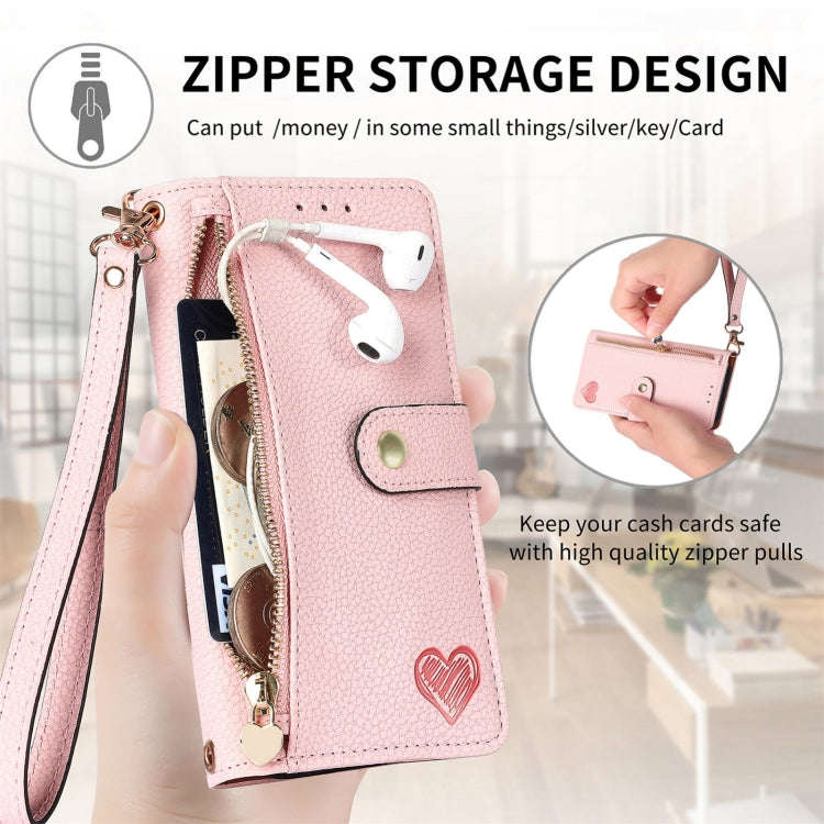 For Nothing CMF Phone 1 Love Zipper Lanyard Leather Phone Case(Pink)