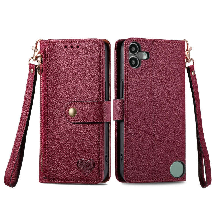 For Nothing CMF Phone 1 Love Zipper Lanyard Leather Phone Case(Red)