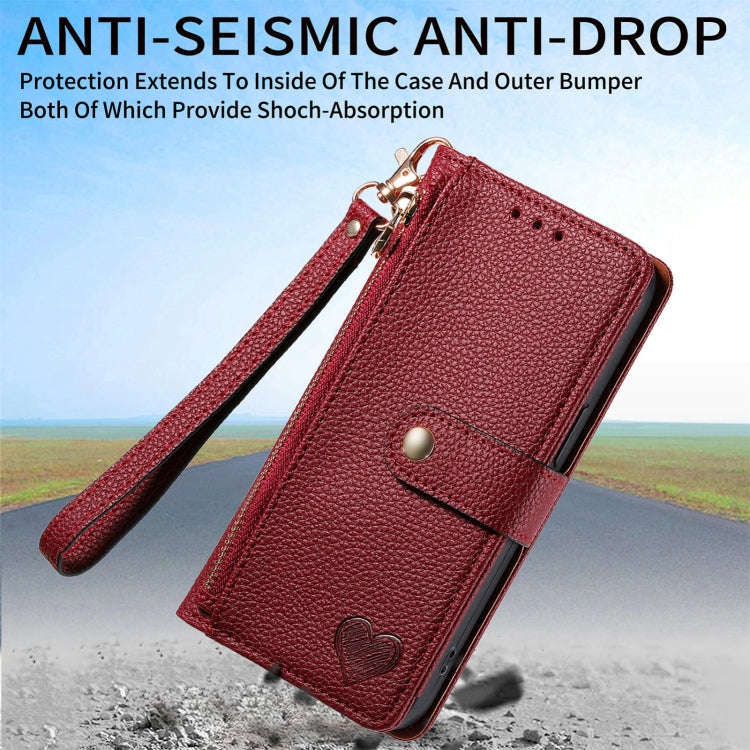 For Nothing CMF Phone 1 Love Zipper Lanyard Leather Phone Case(Red)