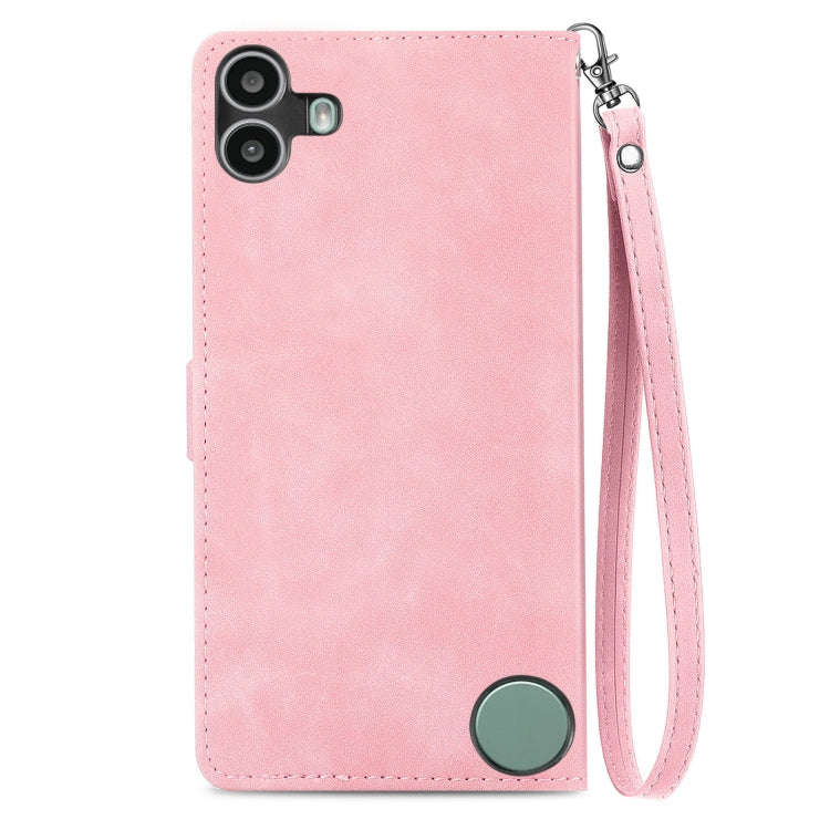 For Nothing CMF Phone 1 Embossed Flower Zipper Leather Phone Case(Pink)