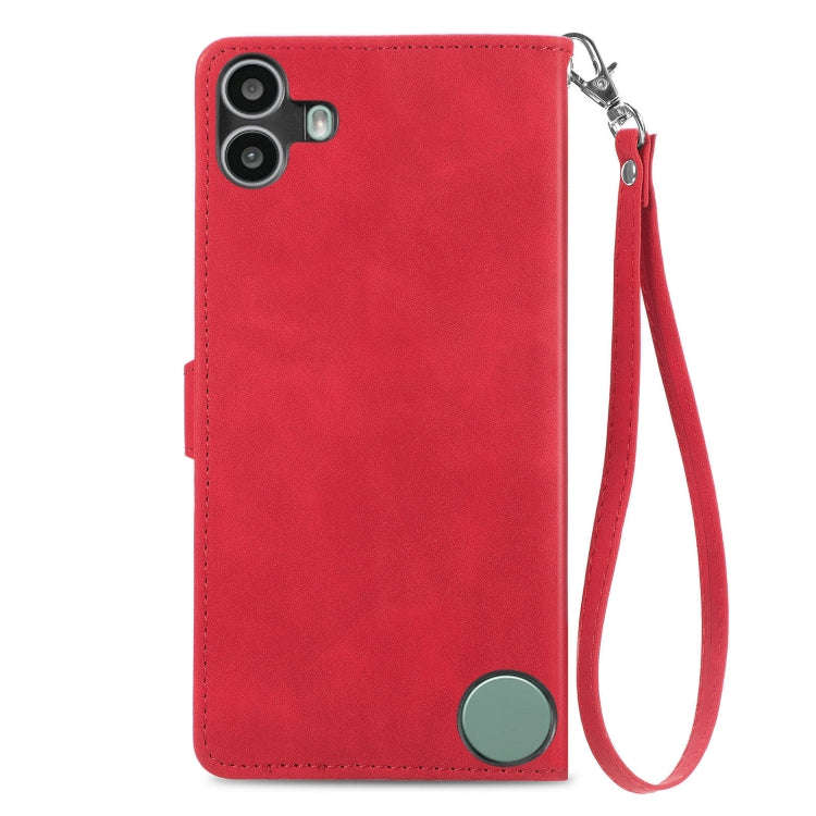 For Nothing CMF Phone 1 Embossed Flower Zipper Leather Phone Case(Red)