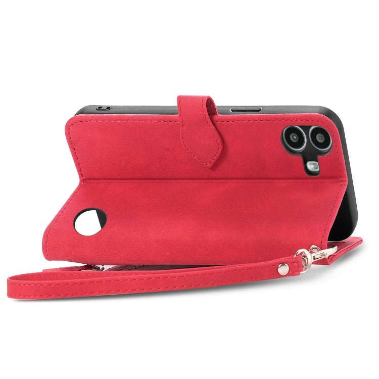 For Nothing CMF Phone 1 Embossed Flower Zipper Leather Phone Case(Red)