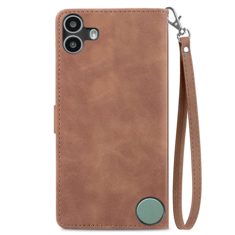 For Nothing CMF Phone 1 Embossed Flower Zipper Leather Phone Case(Brown)