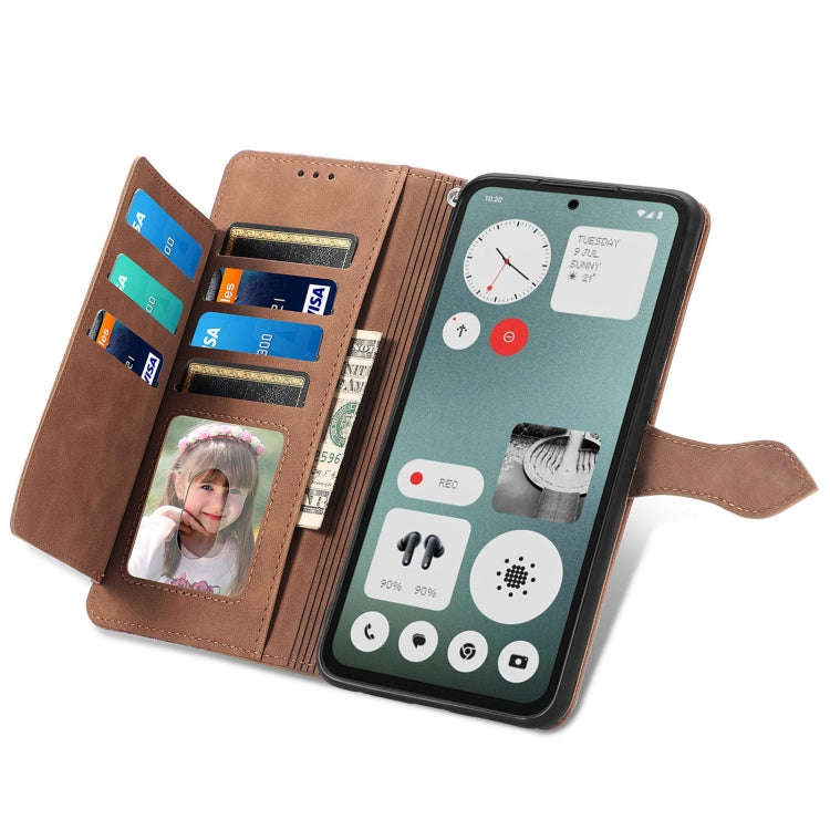 For Nothing CMF Phone 1 Embossed Flower Zipper Leather Phone Case(Brown)