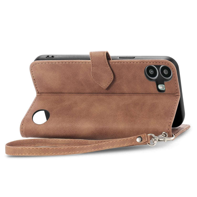 For Nothing CMF Phone 1 Embossed Flower Zipper Leather Phone Case(Brown)