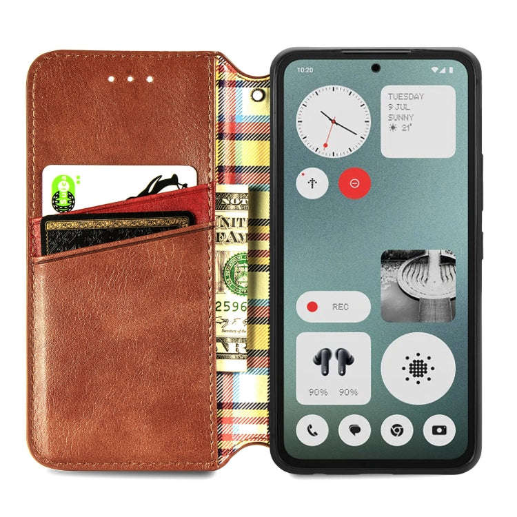 For Nothing CMF Phone 1 Cubic Grid Pressed Magnetic Leather Phone Case(Brown)