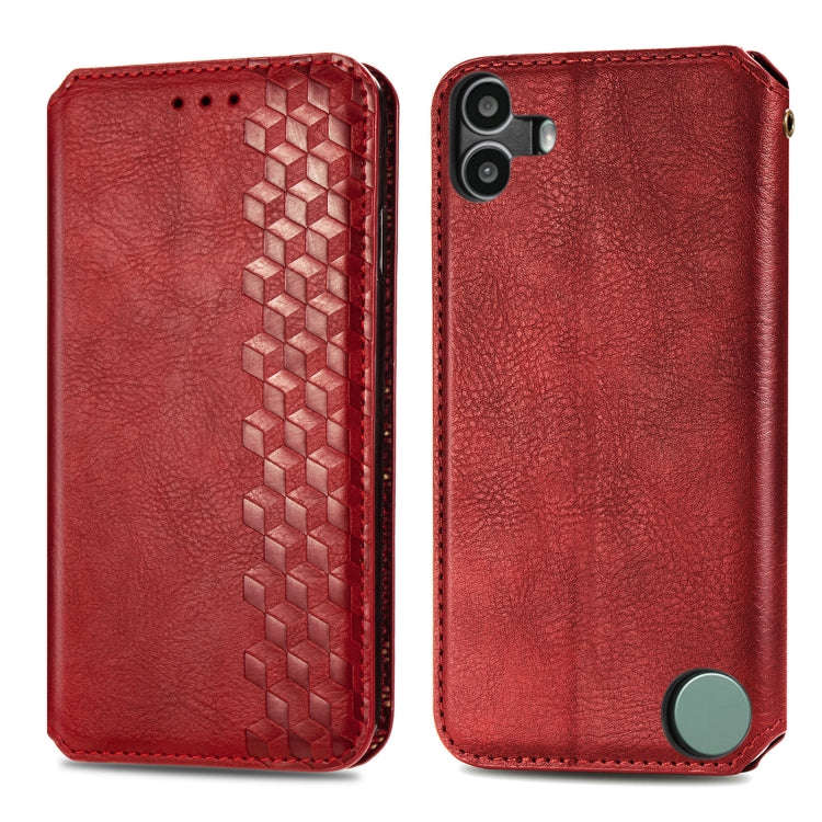 For Nothing CMF Phone 1 Cubic Grid Pressed Magnetic Leather Phone Case(Red)
