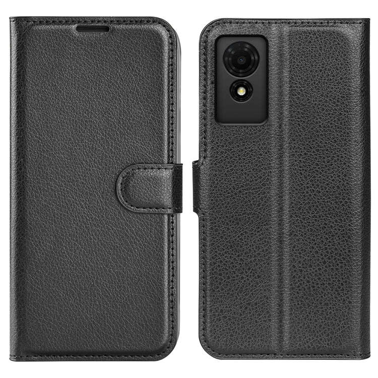 For TCL 501 Litchi Texture Horizontal Flip Leather Phone Case with Holder(Black)