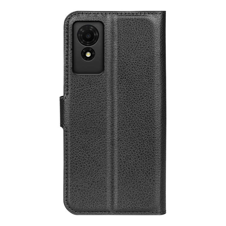 For TCL 501 Litchi Texture Horizontal Flip Leather Phone Case with Holder(Black)