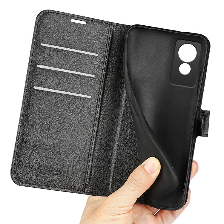 For TCL 501 Litchi Texture Horizontal Flip Leather Phone Case with Holder(Black)