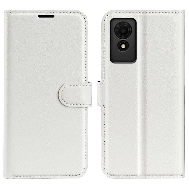 For TCL 501 Litchi Texture Horizontal Flip Leather Phone Case with Holder(White)