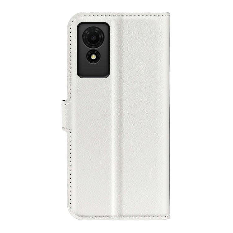 For TCL 501 Litchi Texture Horizontal Flip Leather Phone Case with Holder(White)