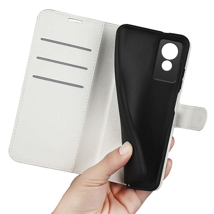 For TCL 501 Litchi Texture Horizontal Flip Leather Phone Case with Holder(White)