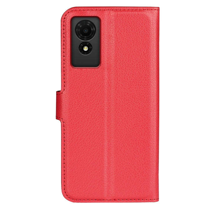 For TCL 501 Litchi Texture Horizontal Flip Leather Phone Case with Holder(Red)