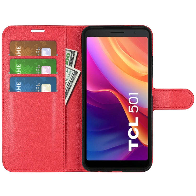 For TCL 501 Litchi Texture Horizontal Flip Leather Phone Case with Holder(Red)
