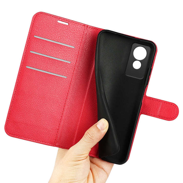 For TCL 501 Litchi Texture Horizontal Flip Leather Phone Case with Holder(Red)