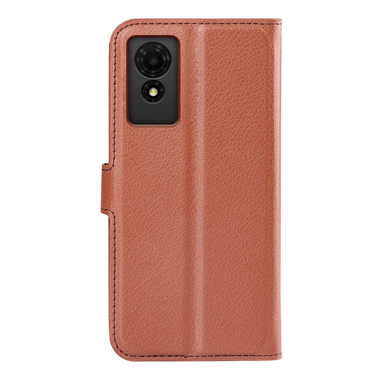 For TCL 501 Litchi Texture Horizontal Flip Leather Phone Case with Holder(Brown)