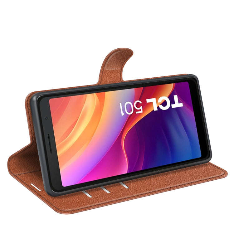 For TCL 501 Litchi Texture Horizontal Flip Leather Phone Case with Holder(Brown)