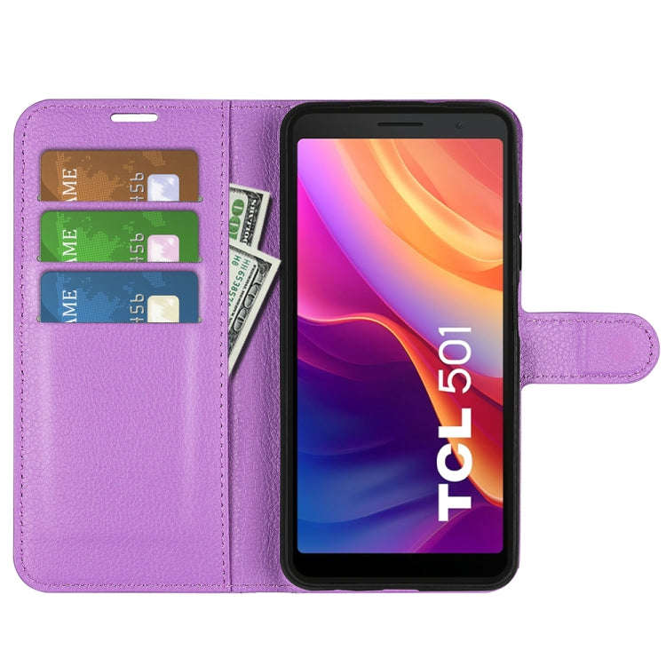 For TCL 501 Litchi Texture Horizontal Flip Leather Phone Case with Holder(Purple)