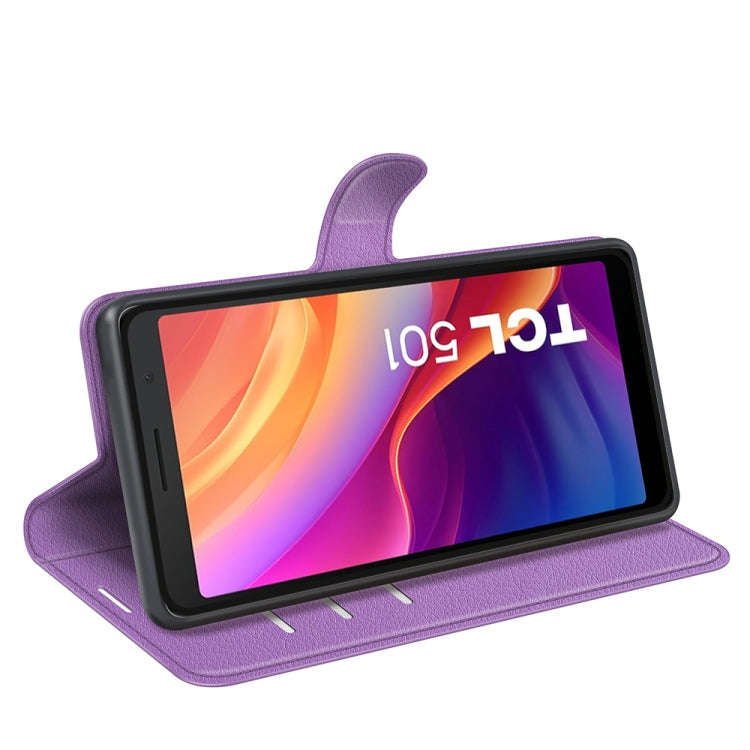 For TCL 501 Litchi Texture Horizontal Flip Leather Phone Case with Holder(Purple)
