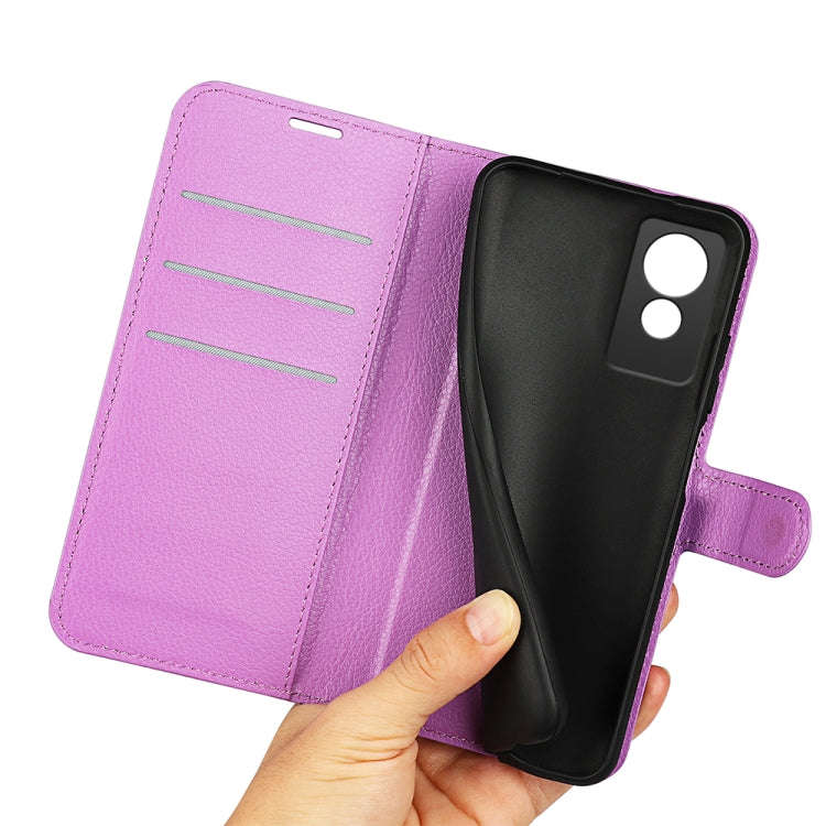 For TCL 501 Litchi Texture Horizontal Flip Leather Phone Case with Holder(Purple)